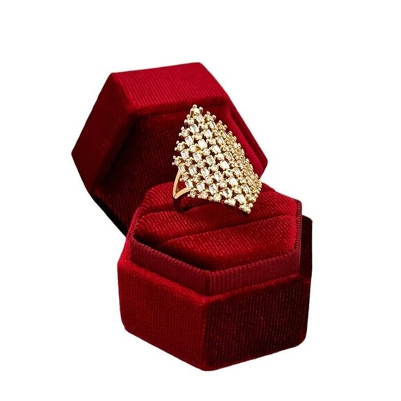 NEW Cocktail Ring 18K Gold Plated Swarovski Crystals Geometric Adjustable Glam - Picture 6 of 9